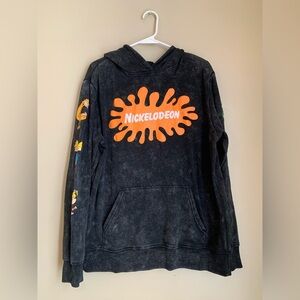 Nickelodeon Hoodie Rugrats Ren Stimpy Mens Large Black Acid Washed Retro 90s